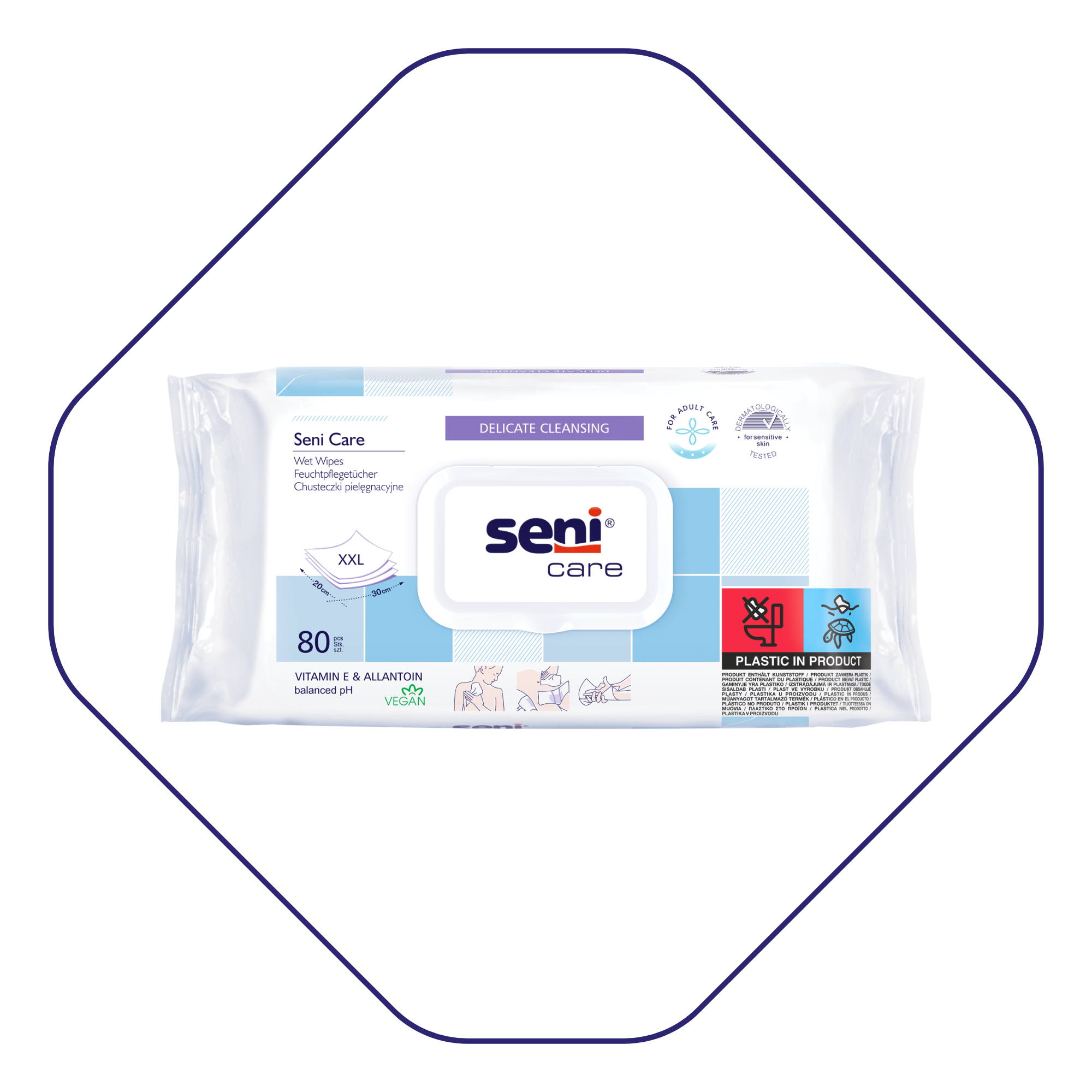 Seni Care Feuchttücher 80 Stück – Frontansicht