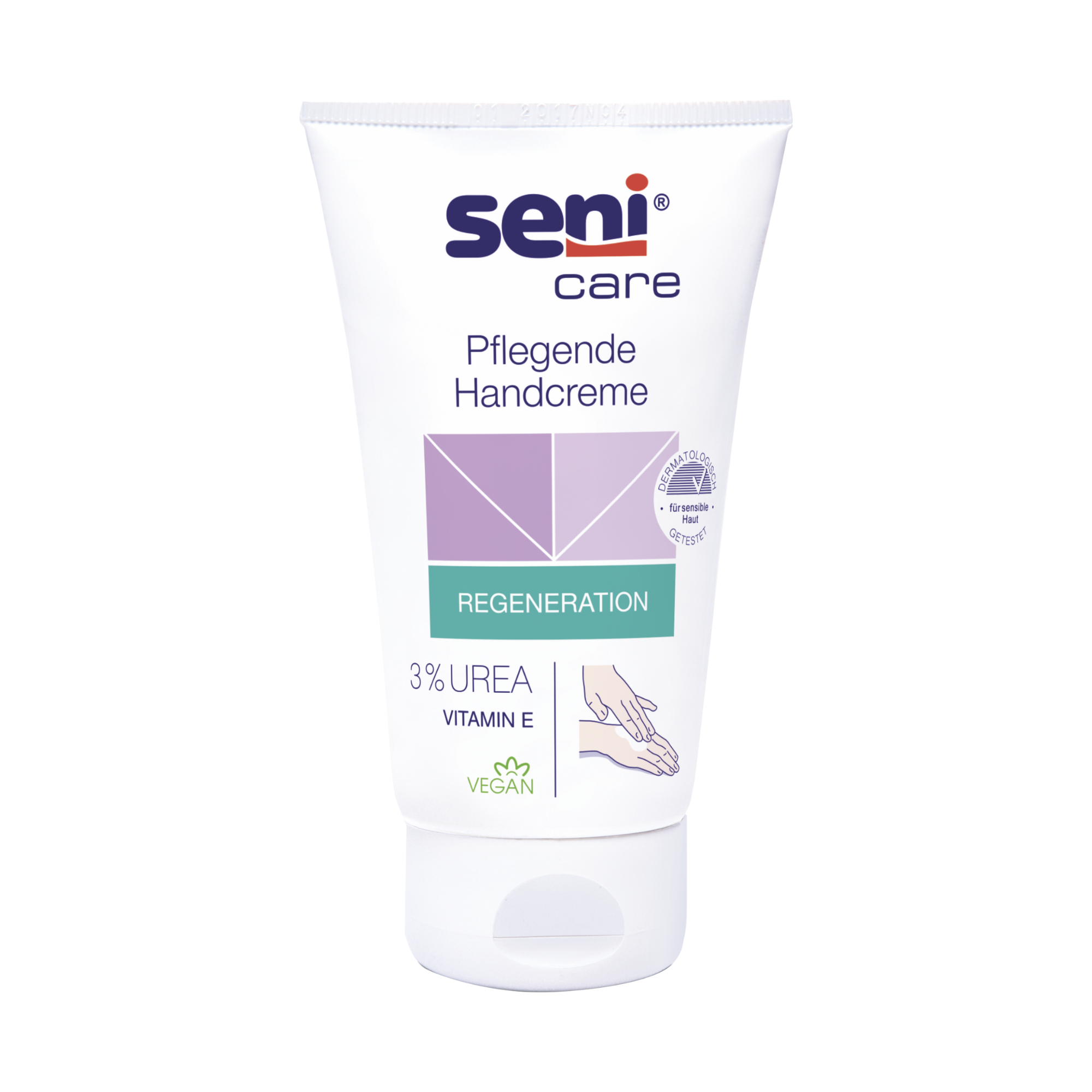 Seni Care pflegende Handcreme 3% Urea – Vorderansicht Tube ohne Rahmen