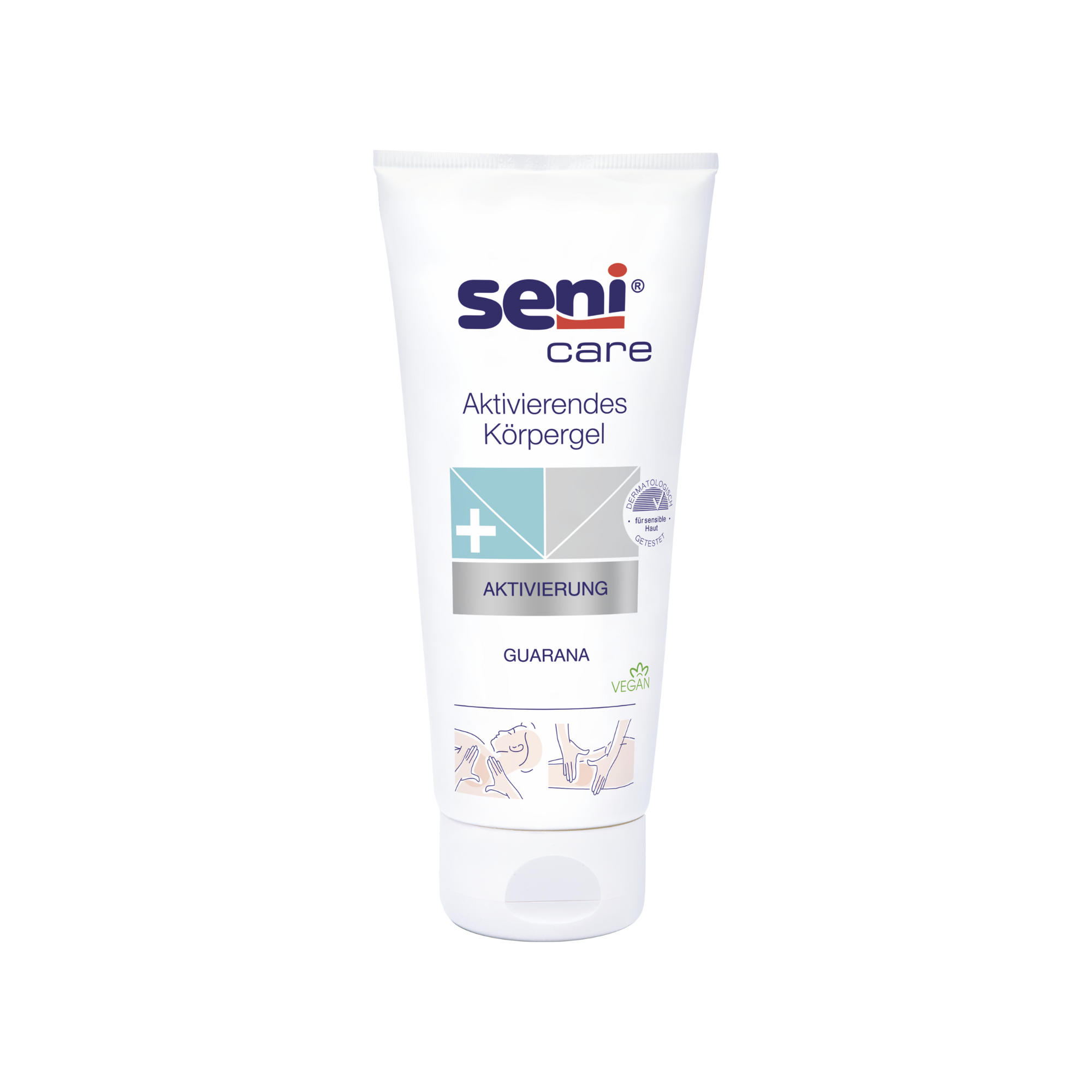 Seni Care Aktivierendes Kühlgel mit Guarana – Vorderseite der 200 ml Tube