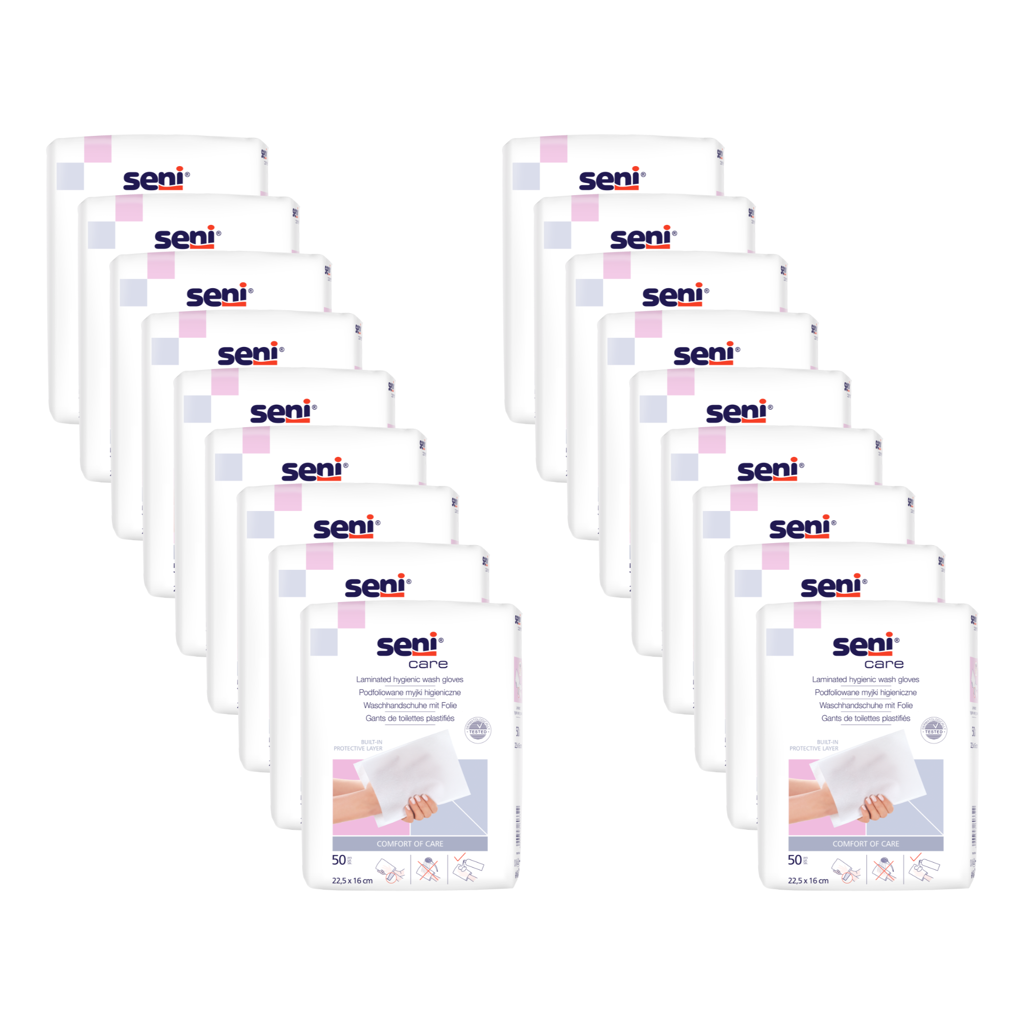 Set Seni Care Waschhandschuhe mit Folie – 50 Stück
