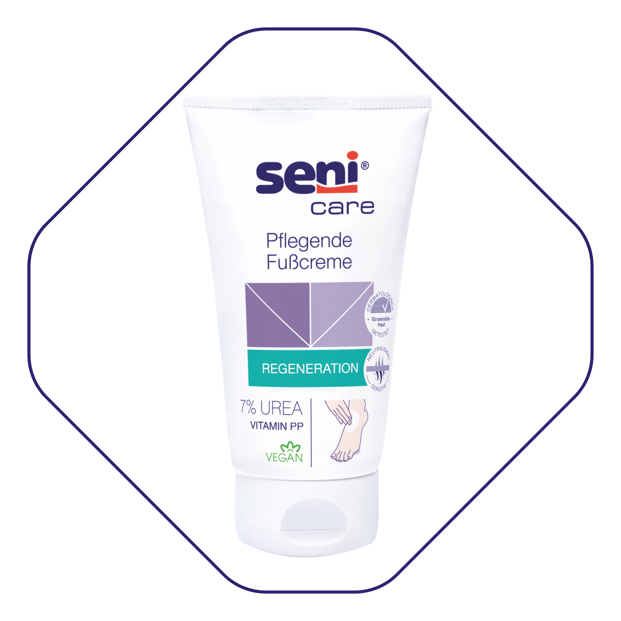 Seni Care pflegende Fußcreme 7% Urea – Vorderansicht mit Rahmen